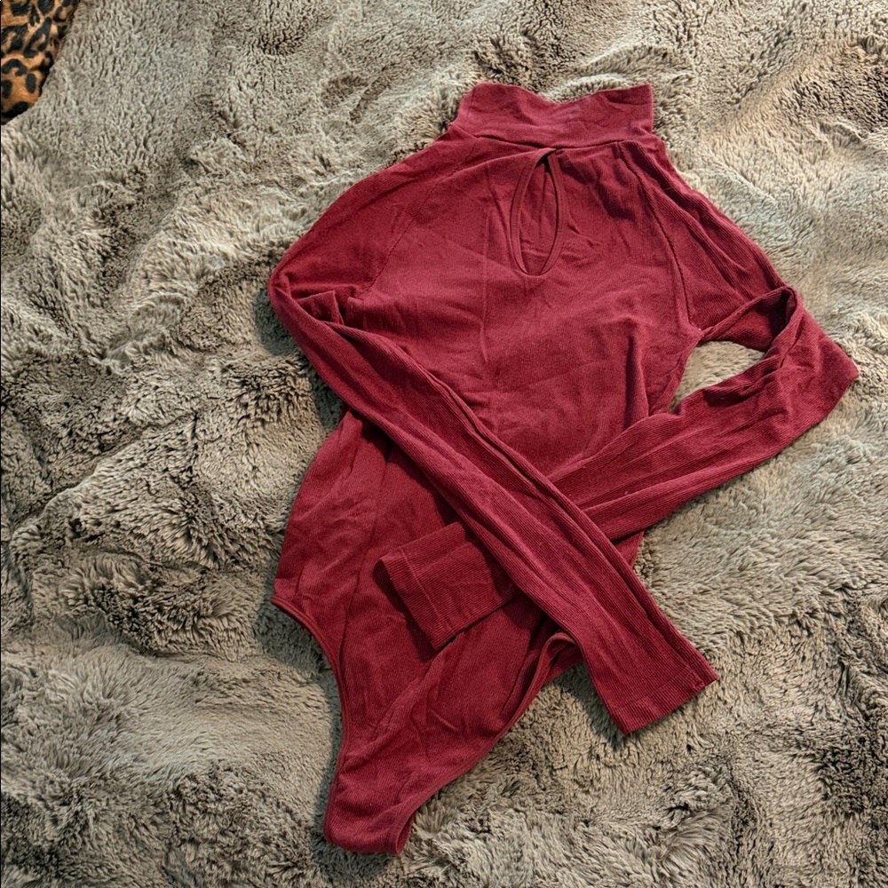 Free People Red Long Sleeve Bodysuit